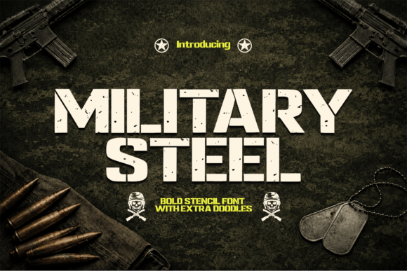 Military Steel: Command Attention with Bold Stencil Typography